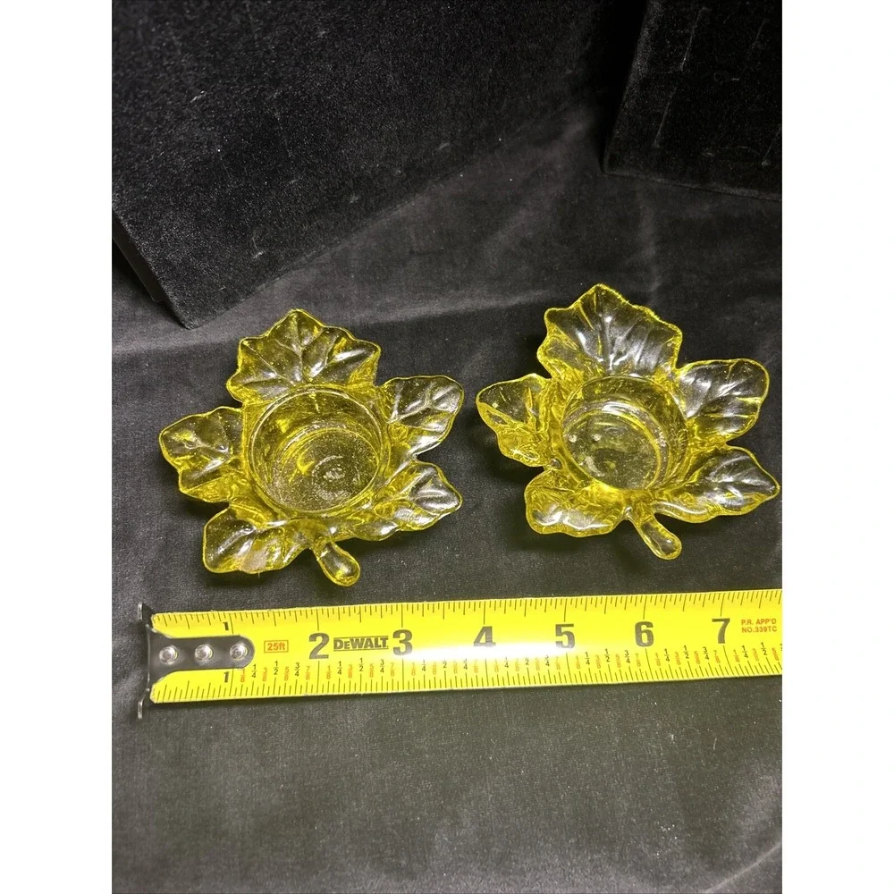 Glass Leaf Floral Tealight Candle Holder Fall Thanksgiving Decor Set (2)